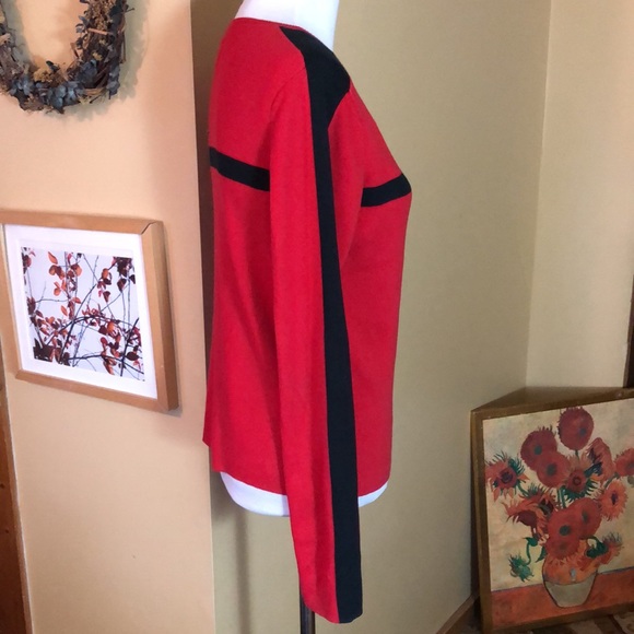 Vintage RALPH LAUREN Size Large Pullover Red Black Ribbed Cotton Embroidery Flag - Picture 5 of 16